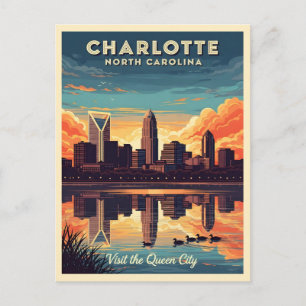 Vintage charlotte north Carolina skyline Postcard