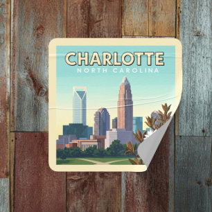 Vintage Charlotte North Carolina Square Sticker