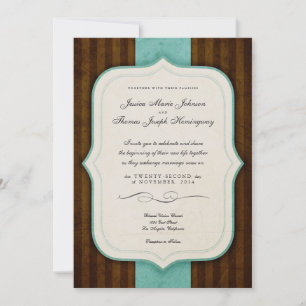 Vintage Charm Brown Blue Wedding Invites