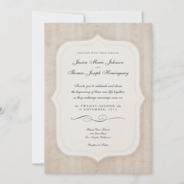 Vintage Charm Cream Customised Map Wedding Invitation (Front)