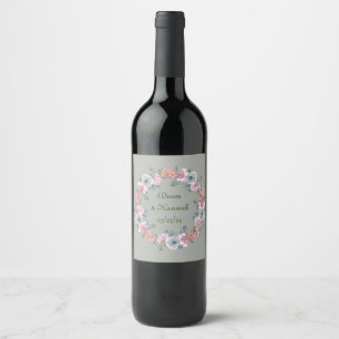 Vintage Charm Floral Wreath Wine Label