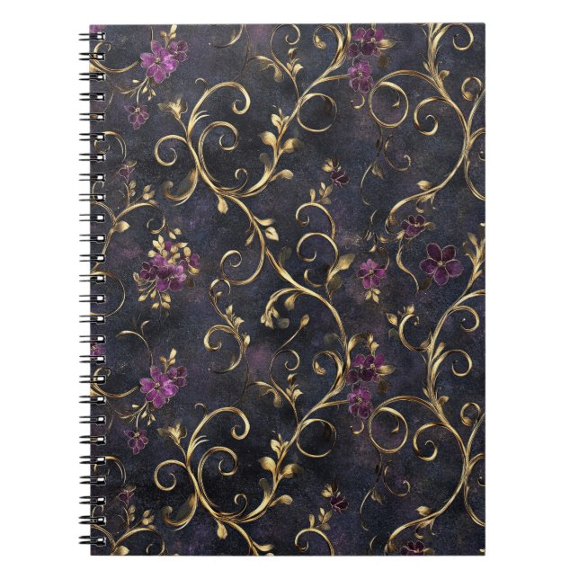 Vintage Charm Golden Floral  Notebook (Front)