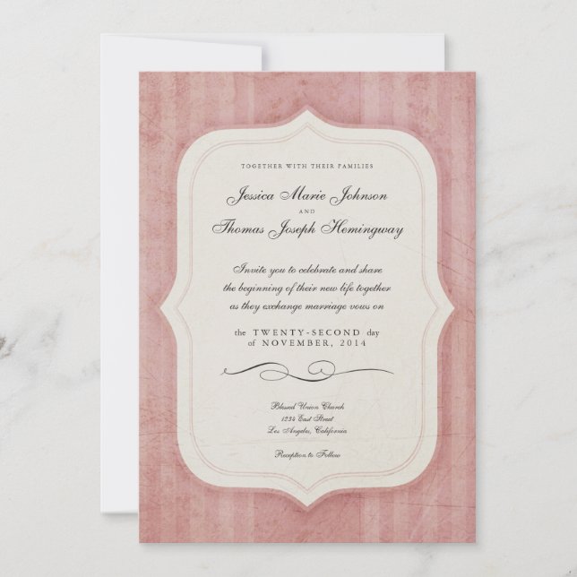 Vintage Charm Pink Monogram Wedding Invitations (Front)