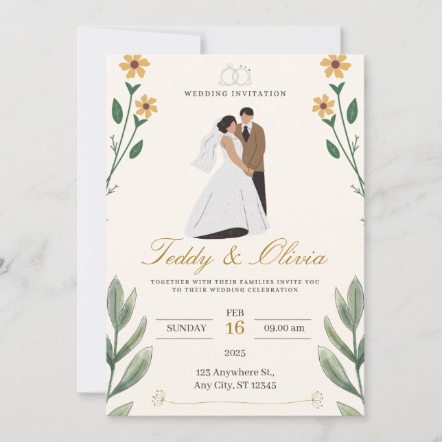 Vintage Charm Yellow Floral Wedding Invitation (Front)