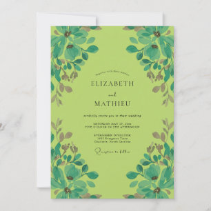 Vintage Chartreuse Aqua Leafy Wedding Invitation
