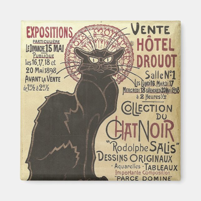 Vintage Chat Noir, Vente Hôtel Drouot Steinlen Magnet (Front)