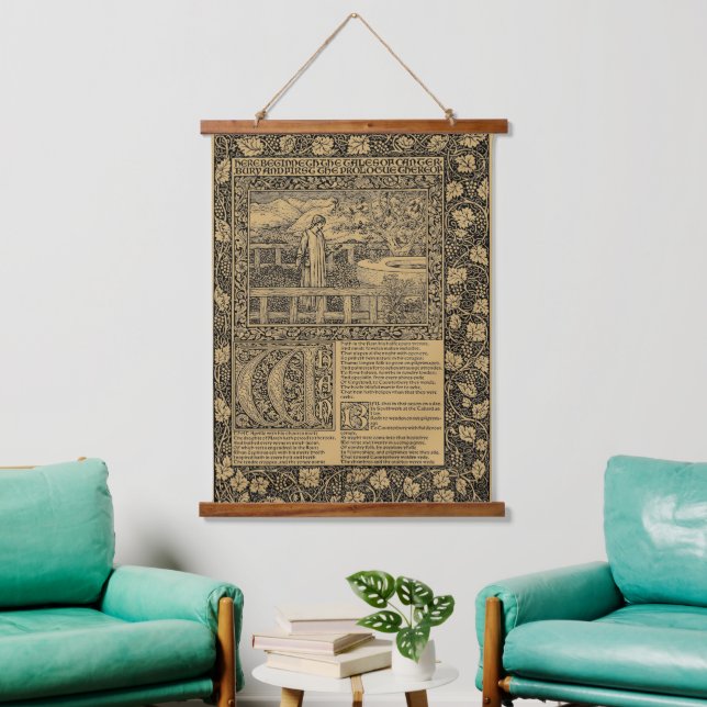Vintage Chaucer Leaf by Kelmscott Press Hanging Tapestry (Living Room)
