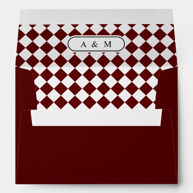 Vintage Check Checkered Monogram Wedding Envelope (Back (Bottom))