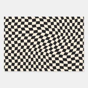 Vintage Checkerboard Black and White Modern Trendy Wrapping Paper Sheet