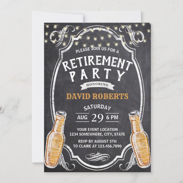 Vintage Cheers Beer Chalkboard Retirement Party Invitation (Front)