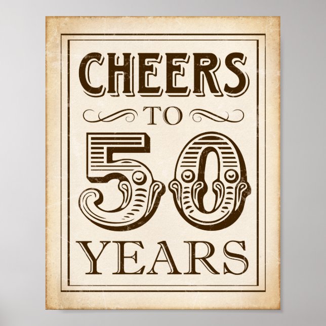 Vintage CHEERS TO 50 YEARS Sign Print (Front)
