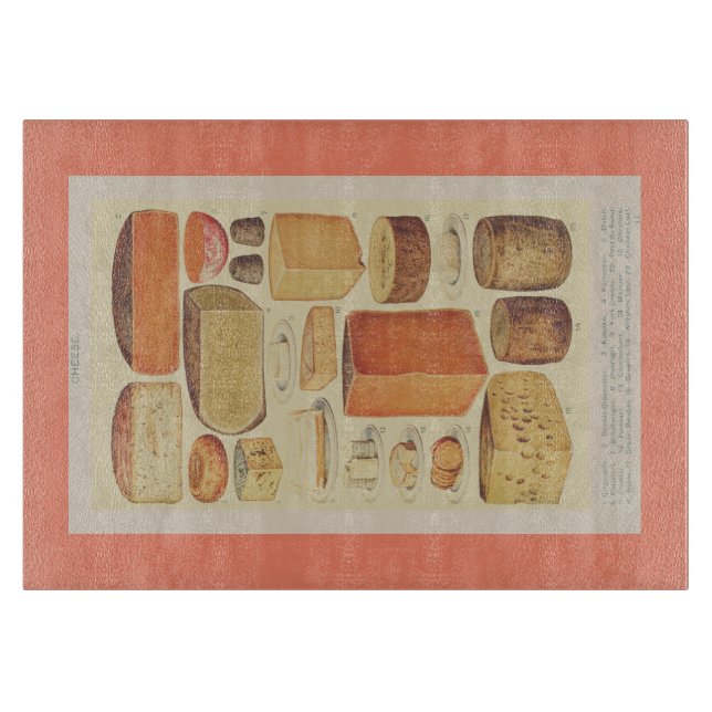 Vintage cheese chart illustration cheese menu cutting board (Front)