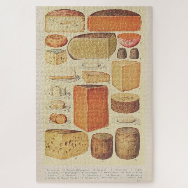 Vintage cheese chart illustration cheese menu jigsaw puzzle (Vertical)