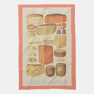 Vintage cheese chart illustration cheese menu tea towel