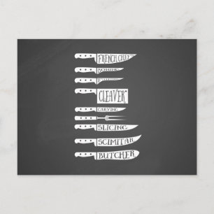 Vintage Chef & Butcher Knives Diagram Recipe Postcard