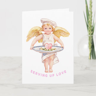 Vintage Chef Cherub Serving Up Love Chic Valentine Card