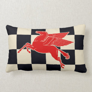 Vintage Chequered Flag w/ Flying Red Horse Pillow