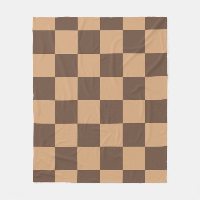 Vintage Chequered in Warm Browns Fleece Blanket (Front)