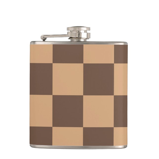 Vintage Chequered in Warm Browns Hip Flask (Front)