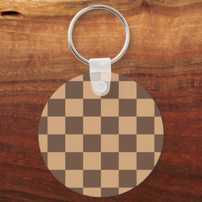 Vintage Chequered in Warm Browns Key Ring (Front)