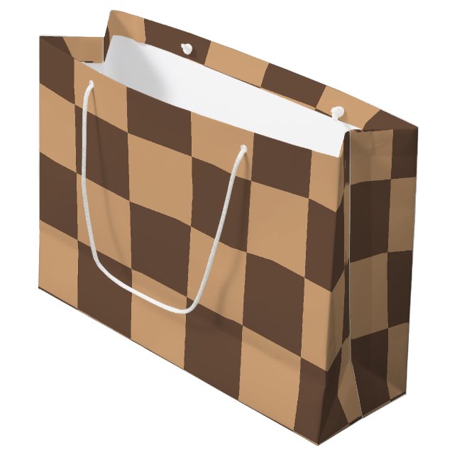 Vintage Chequered in Warm Browns Large Gift Bag (Front Angled)