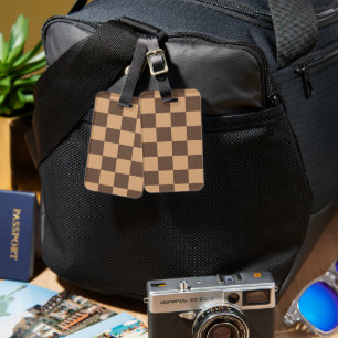 Vintage Chequered in Warm Browns Luggage Tag