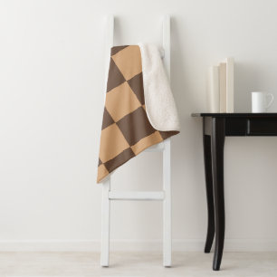 Vintage Chequered in Warm Browns Sherpa Blanket