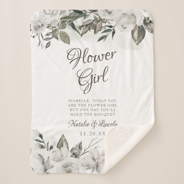 Vintage Cherish Floral To the Flower Girl Quote Sherpa Blanket (Front)