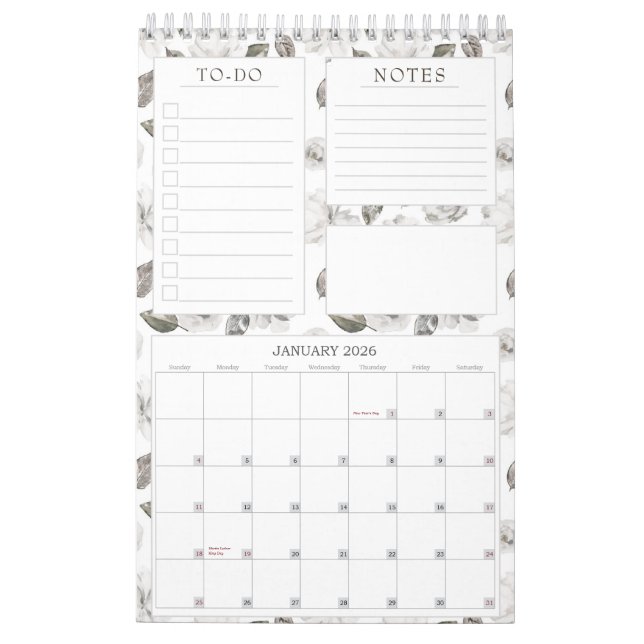 Vintage Cherish Floral Yearly Monthly Planner Calendar (Jan 2026)