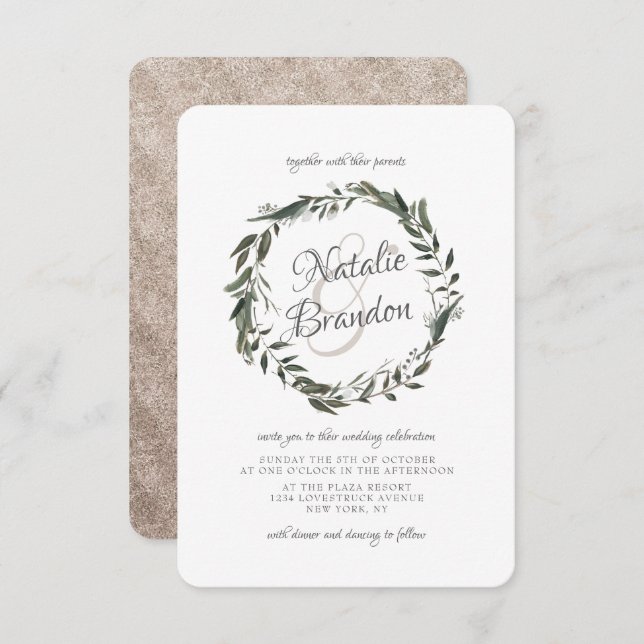 Vintage Cherish Leaf Greenery Wreath Wedding Invitation (Front/Back)