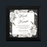 Vintage Cherish Maid of Honour Quote Personalised Gift Box<br><div class="desc">Vintage Cherish White Floral & Rose Gold Painted Roses and Flowers. A Vintage Classic and Elegant Look, and Plenty of Grey, Ivory White, Rose Gold, Dusty Pink, Pine Green, and Grey leaves and foliage. With Hand Painted Floral elements, Vintage Classic Script Fonts, and Elegant Rose Gold Glitter Foil Geometric Square...</div>