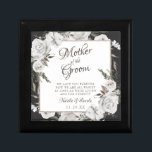Vintage Cherish Mother of the Groom Personalised Gift Box<br><div class="desc">Vintage Cherish White Floral & Rose Gold Painted Roses and Flowers. A Vintage Classic and Elegant Look, and Plenty of Grey, Ivory White, Rose Gold, Dusty Pink, Pine Green, and Grey leaves and foliage. With Hand Painted Floral elements, Vintage Classic Script Fonts, and Elegant Rose Gold Glitter Foil Geometric Square...</div>