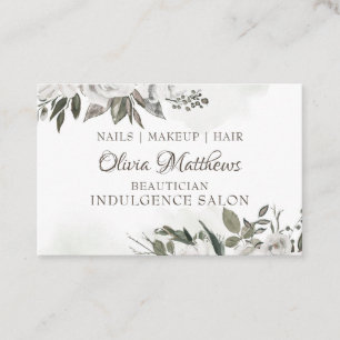 Vintage Cherish White Floral & Rose Gold Business Card