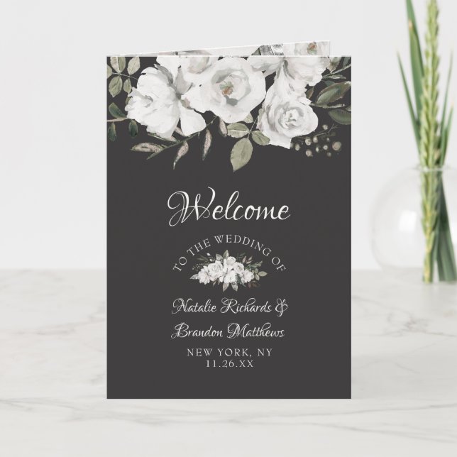 Vintage Cherish White Floral Wedding Ceremony Programme (Front)