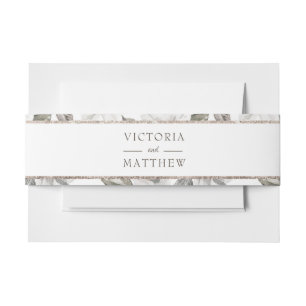 Vintage Cherish White Floral Wedding Monogram Invitation Belly Band