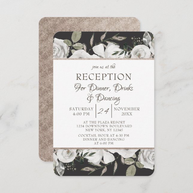 Vintage Cherish White Floral Wedding Reception Invitation (Front/Back)