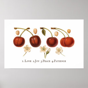 Vintage Cherries Fruit Cottagecore Antique Poster