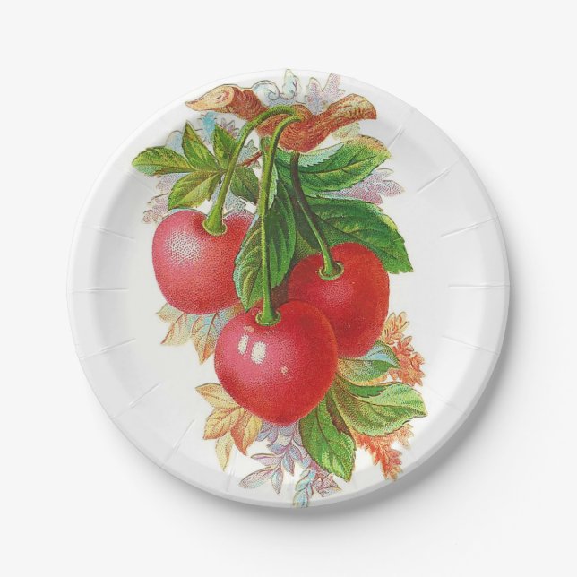 Vintage Cherries Paper Plate (Front)