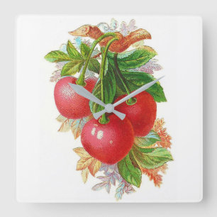 Vintage Cherries Square Wall Clock