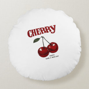 Vintage Cherry Art Round Pillow
