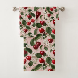 Vintage Cherry Blossom Botanical Pink Garden Bath Towel Set
