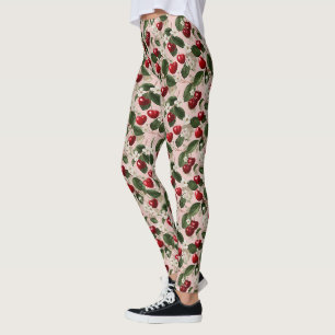 Vintage Cherry Blossom Botanical Pink Garden Leggings