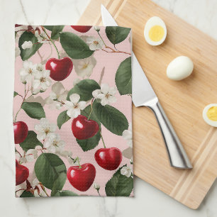 Vintage Cherry Blossom Botanical Pink Garden Tea Towel