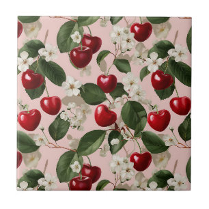 Vintage Cherry Blossom Botanical Pink Garden Tile