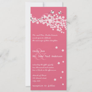 Vintage Cherry Blossom Chickadee  Damask Wedding Invitation