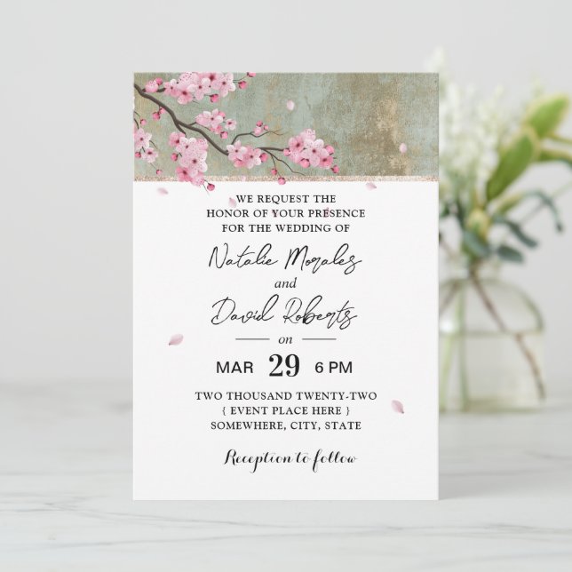 Vintage Cherry Blossom Elegant Floral Wedding  Invitation (Standing Front)