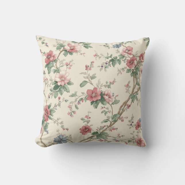 Vintage Cherry Blossom Garden–Soft Romantic Botani Cushion (Front)