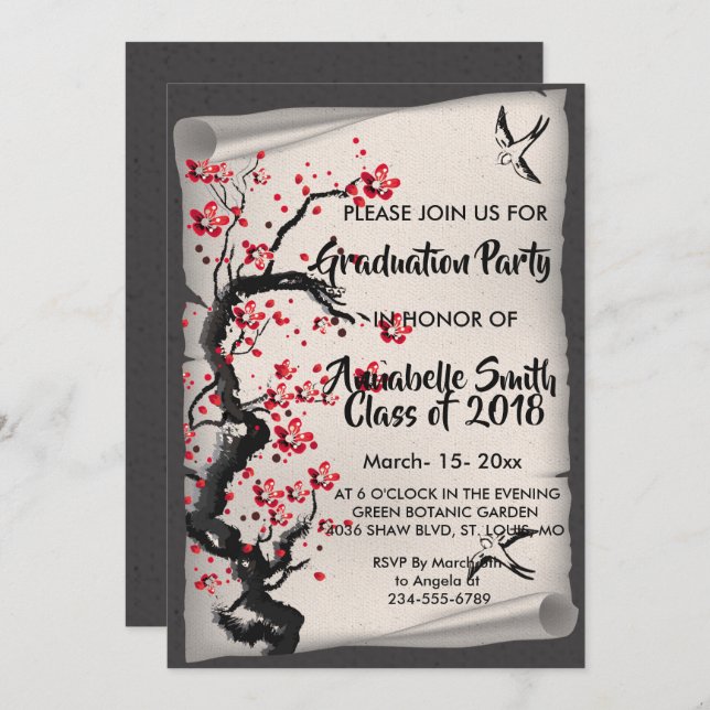 Vintage Cherry Blossom    Graduation Invitation (Front/Back)