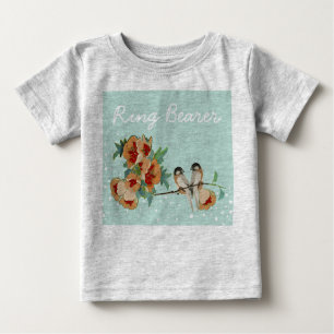 Vintage Cherry Blossom Love Bird Peach Mint Baby T-Shirt