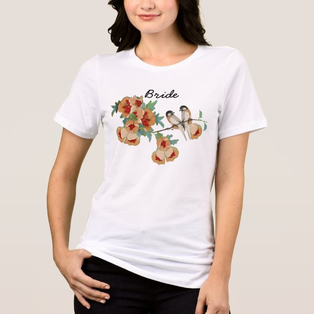 Vintage Cherry Blossom Love Bird  Tri-Blend Shirt (Front)